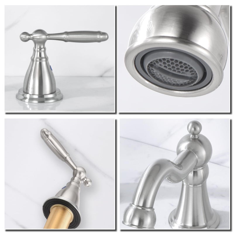 RKF Bathroom Faucets for Sink 3 Brushed Nickel 8 inch Widespread Bathroom Sink Faucet with Drain Double Lever Handle Faucet Bathroom Vanity Faucet Basin Mixer Tap WF013-BN - Image 5